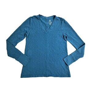 American Giant Shirt Womens Small Blue Long Sleeve Supima Made USA Vneck Top